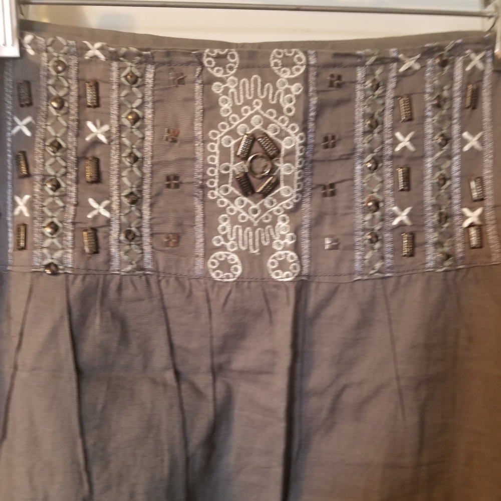 Promod aline embroidered gypsy knee length  Skirt medium boho french fall accent - Picture 2 of 9